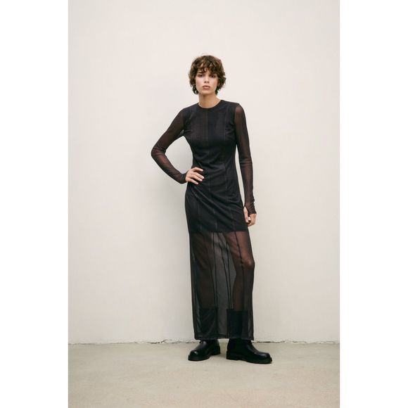 ZARA Blended Fabrics Long Sleeves printed tulle Sheer Dresses - Picture 11 of 14